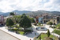 Plaza de Armas of the city of Jaen-San Leandro de Jaen-with monument and a garden with flowers founded in the year 1549 Cajamarca Royalty Free Stock Photo