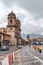 Plaza de Armas in Cusco with the Paraninfo Universitario and the Basilica de la Merced church