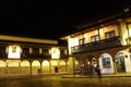 Plaza de Armas at Night. Beautiful view of the city of Cuzco. Royalty Free Stock Photo