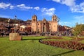 Plaza de Armas square with its stunning landmark, Cusco Cathedral, Cusco, Peru