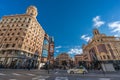 Plaza de Callao Square. Edificio La AdriÃÂ¡tica building, Cines Callao theater and Metro station. Located in Gran Via street Royalty Free Stock Photo