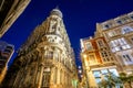 Plaza de Cartagena at night, with the Gran Hotel in the center, Region of Murcia