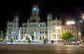 Plaza de Cibeles in Madrid, Spain at night.