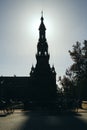 Plaza de Espana architectre and horse carriage silhouette view. Seville, Spain Royalty Free Stock Photo