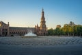 Plaza de Espana with Fountain and South Tower - Seville, Andalusia, Spain Royalty Free Stock Photo