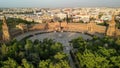 Plaza de Espana in Sevilla at sunset. Spanish Square in Sevilla old town, Spain travel photo. Most popular touristic attraction