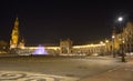 Plaza de Espana in Seville at night,with the lights of the street lamps Royalty Free Stock Photo