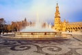 Plaza de Espana or Spain square with Vicente Traver fountain at night, Seville, Spain