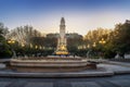 Plaza de Espana at Sunset with Cervantes monument and Fountain - Madrid, Spain Royalty Free Stock Photo