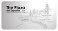 The Plaza de EspaÃÂ±a. Plaza in Spain outline vector drawing.