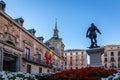 Plaza de la Villa, urban square in Madrid with the statue of Alvaro de Bazan and old city hall Casa de la Villa. Royalty Free Stock Photo
