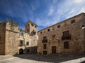 Plaza de los Golfines with several medieval stone palaces in the historic center in CÃ¡ceres