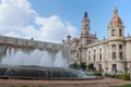 Plaza del Ayuntamiento in Valencia, City Hall Building, Fountain and Square, Spain Royalty Free Stock Photo