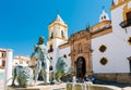 Plaza Del Socorro Church In Ronda, Spain. Old Town Cityscape