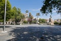 Plaza Espana in Palma de Mallorca appears deserted during the COVID-19 outbreak wide view