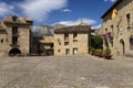 Plaza Mayor, in Ainsa, Huesca, Spain in Pyrenees Mountains, an old walled town with hilltop views of Cinca and Ara Rivers Royalty Free Stock Photo