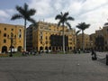 Plaza Mayor in the historic center of Lima city in Peru South America with a beautiful colonial style yellow buildings