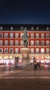 Plaza Mayor and King Philip III statue at night - Madrid, Spain Royalty Free Stock Photo