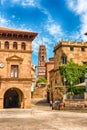 Plaza Mayor, main square in Poble Espanyol, Barcelona, Catalonia