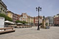 Plaza Mayor square with Statue of Carlos III from Burgos City in Spain.