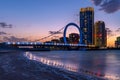 Plaza Tower Lusail with Arch Bridge sunset time Royalty Free Stock Photo