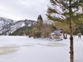 PleÅ¡nÃ© lake in the Å umava protected area and national park in czech republic winter time and frozen lake surface