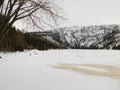 PleÅ¡nÃ© lake in the Å umava protected area and national park in czech republic winter time and frozen lake surface