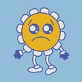 Pleading face retro flower emoji. Begging smile vintage naive emoticon