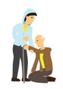 Pleasant caring man helping a old man to his feet.