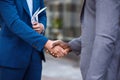 Pleasant colleagues shaking hands Royalty Free Stock Photo