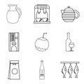 Pleasant dinner icons set, outline style Royalty Free Stock Photo