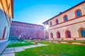 Pleasant evening in the Corte Ducale of Sforza`s Castle in Milan, Italy Royalty Free Stock Photo