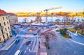 The pleasant evening time view on Clark Adam Square with Chain Bridge over Danube river, on February 23 in Budapest, Hungary Royalty Free Stock Photo