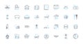 Pleasant excursion linear icons set. Serenity, Scenic, Tranquil, Relaxed, Sayonara, Exploring, Refreshment line vector