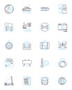 Pleasant excursion linear icons set. Serenity, Scenic, Tranquil, Relaxed, Sayonara, Exploring, Refreshment line vector