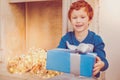 Pleasant ginger-haired giving Christmas present