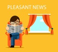 Pleasant news concept. Businessman reading