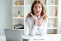 pleasant news excited woman office work surprised Royalty Free Stock Photo