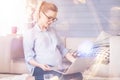 Pleasant pregnant woman using laptop Royalty Free Stock Photo