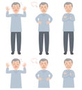 Pleasant surprise, anger, anxiety look grandpa upper body and the whole body of vector illustrations