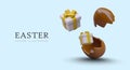 Pleasant surprises for Easter. Broken chocolate egg filled with gift boxes Royalty Free Stock Photo