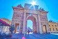 The pleasant walk through the historical Porta Garibaldi in old Milan, Italy