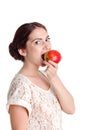 Pleasant young girl apple Royalty Free Stock Photo