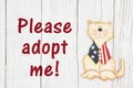 Please adopt me text with American patriotic cat