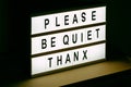 Please be quiet, Thanx message sign Royalty Free Stock Photo