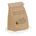 Please clean up after your dog. Paper package for turd. Vector poop bag.