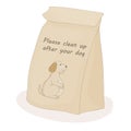 Please clean up after your pet. Paper poop bag for turd. Vector dog.