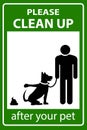 Please clean after your pet vector label isolated on green background