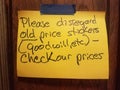 please disregard old price stickers sign at estate sale