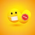 Please Do not Come Any Closer - Simple Emoticon with Medical Mask and Showing a Palm with Stop Sign - Social Distancing Concept